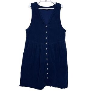 Vintage Boston Classic Navy Blue Corduroy Button Front Pinafore Dress 12 Cottage